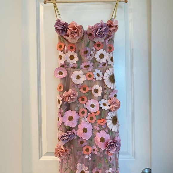 NWOT Bronx and Banco Jasmine Gown in Pastel Pink Multi Floral Strapless - Picture 9 of 16
